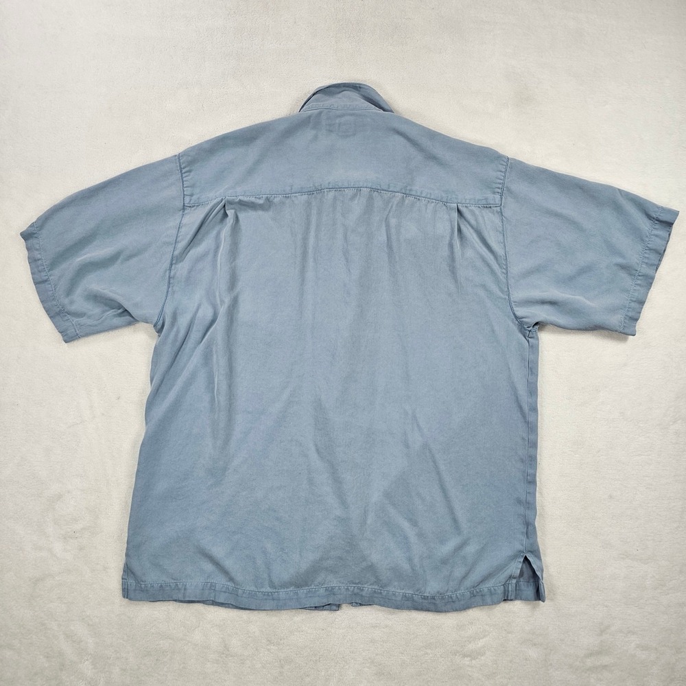 Tommy Bahama Button Down Shirt Mens Large Blue Excellent 100% Silk Camp Pocket - Picture 8 of 8